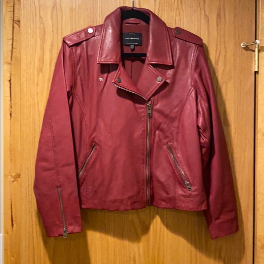 Lucky Brand Red Leather Moto Jacket
